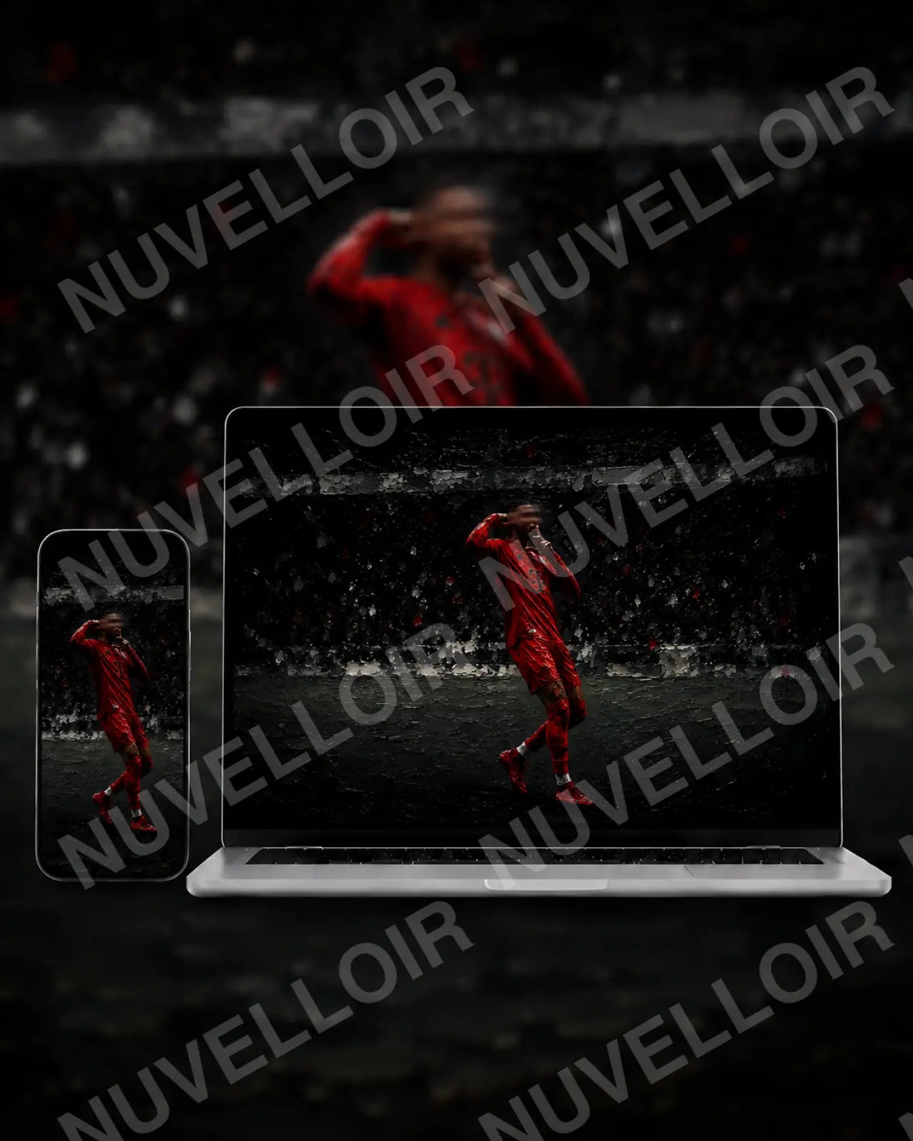 Football wallpaper displayed on phone and desktop