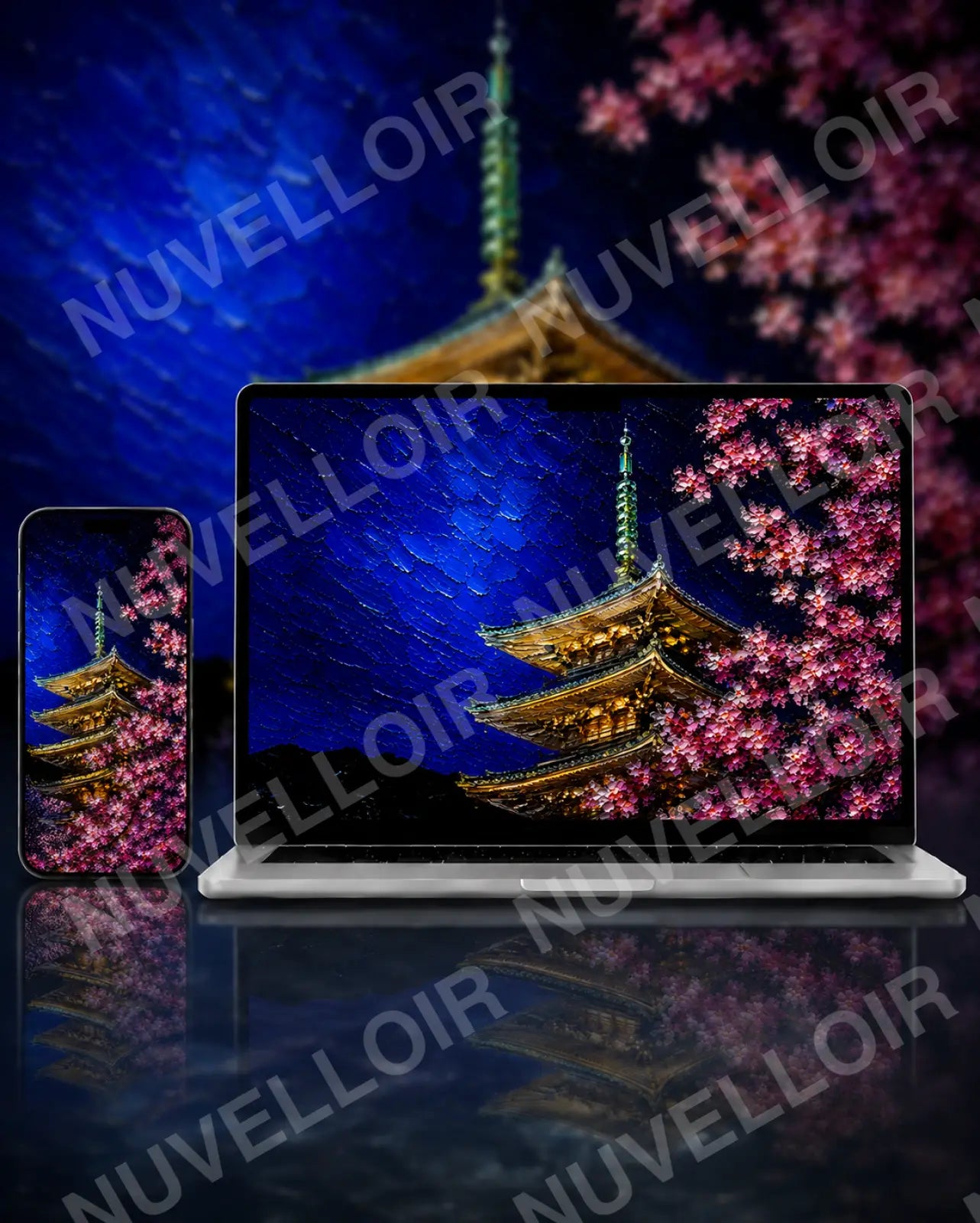 Nocturne wallpaper displayed on phone and desktop